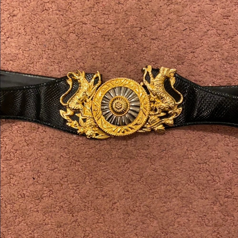 Judith leiber black and gold belt